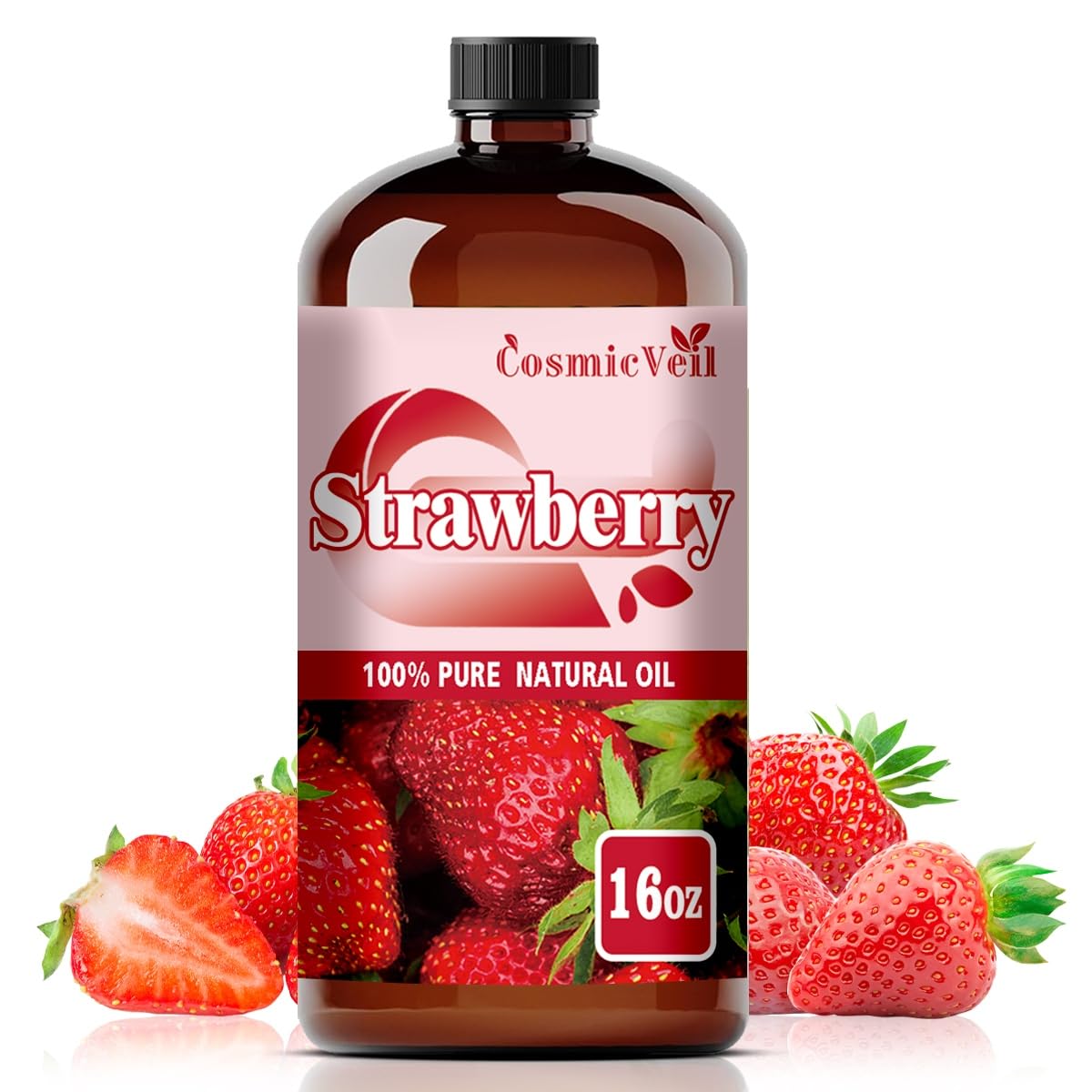 CosmicVeil Strawberry essential oil bottle front for easy use in diffusers and DIY projects