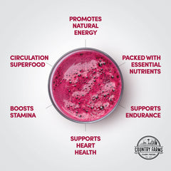 Country Farms Bountiful Beets Powder poured into glass for an easy energy boost.