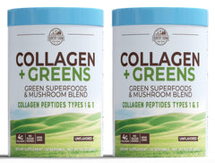 Country Farms Collagen + Greens tub label highlights collagen and greens for joint support and skin vitality.