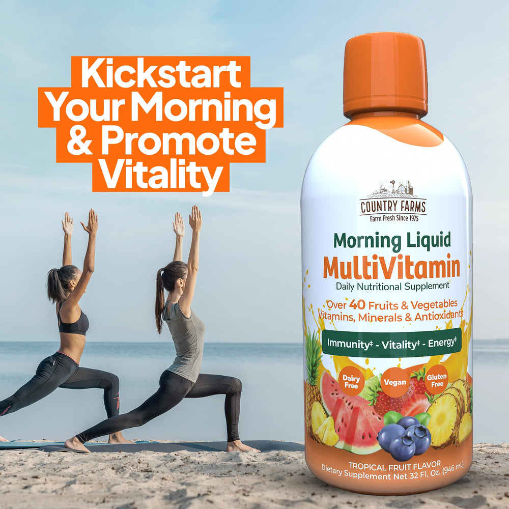 Country Farms Morning Liquid Multivitamin herbal blend with amla and goji for daily nutrition.