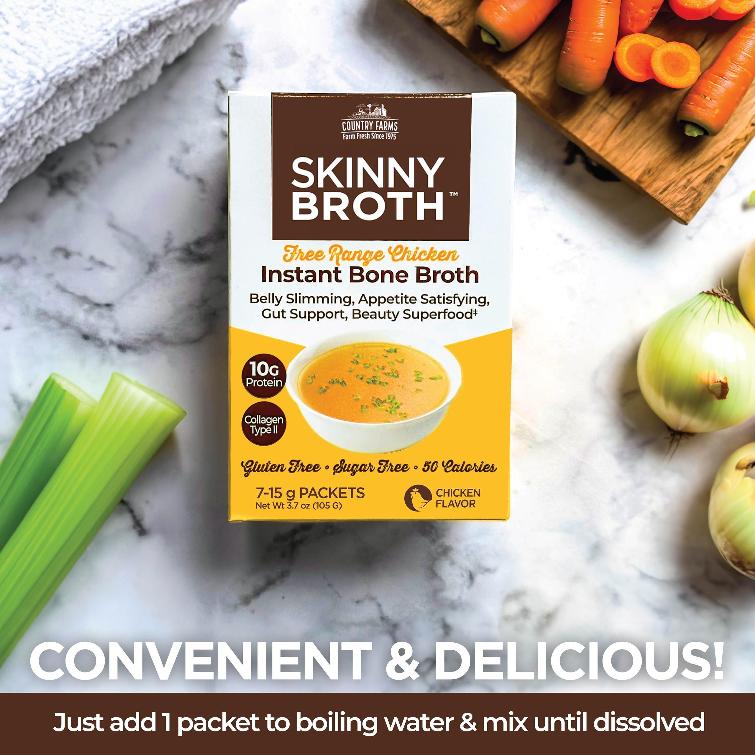Country Farms Skinny Broth sustains bone health with collagen-rich nourishment