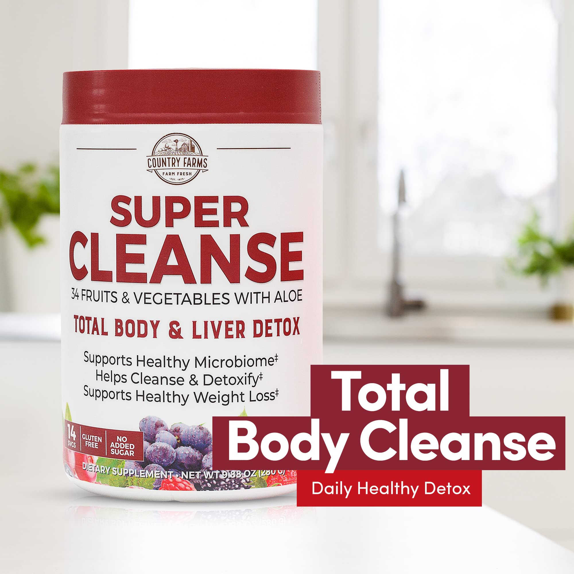 Country Farms Super Cleanse fiber and aloe close-up.