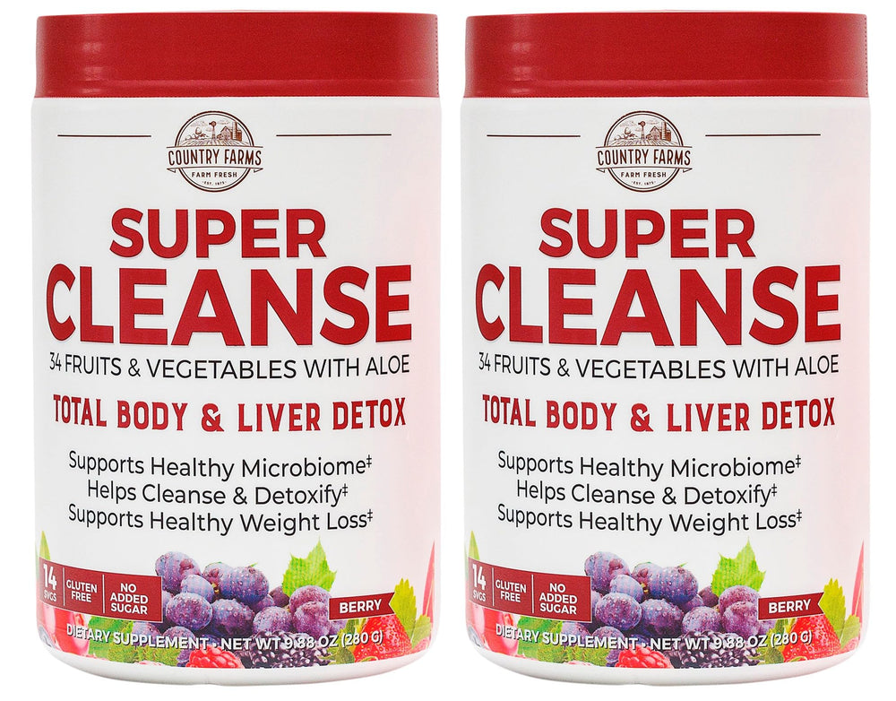 Country Farms Super Cleanse tub front promotes gentle cleansing with natural ingredients.