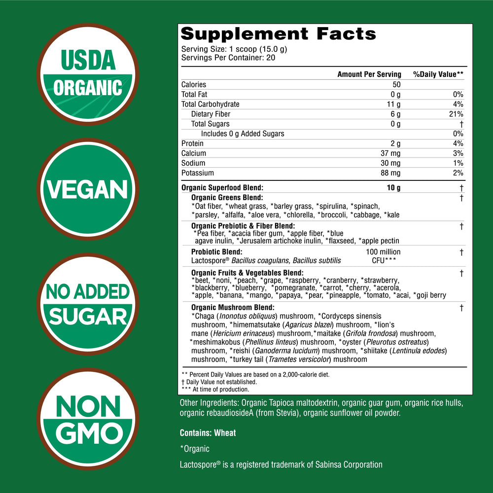 Country Farms Super Greens bottle on kitchen counter for busy mornings