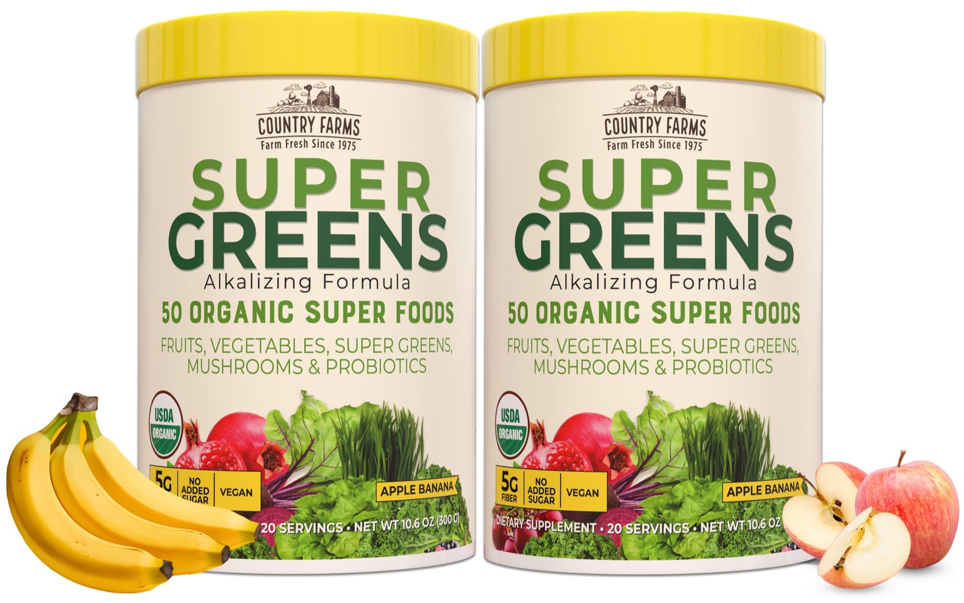 Country Farms Super Greens bottle ready for a quick smoothie boost