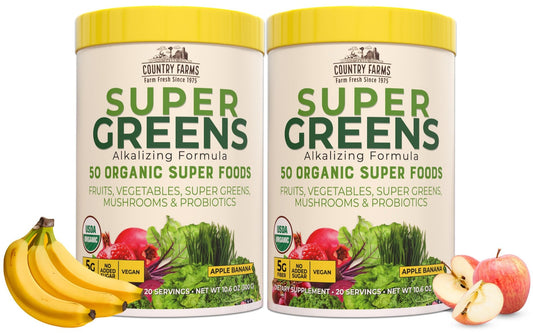 Country Farms Super Greens bottle ready for a quick smoothie boost