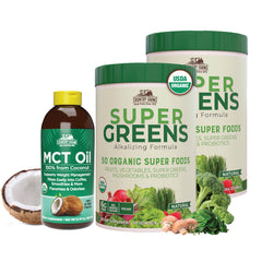 Country Farms Super Greens bottle front promotes natural energy support for daily activities.