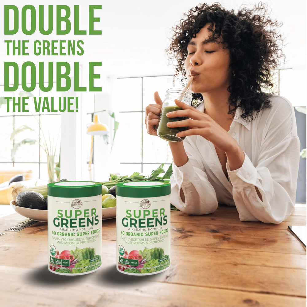 Country Farms Super Greens package front highlights USDA Organic