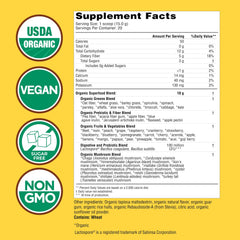 Country Farms Super Greens powder jar shows organic ingredients for nutritious shakes