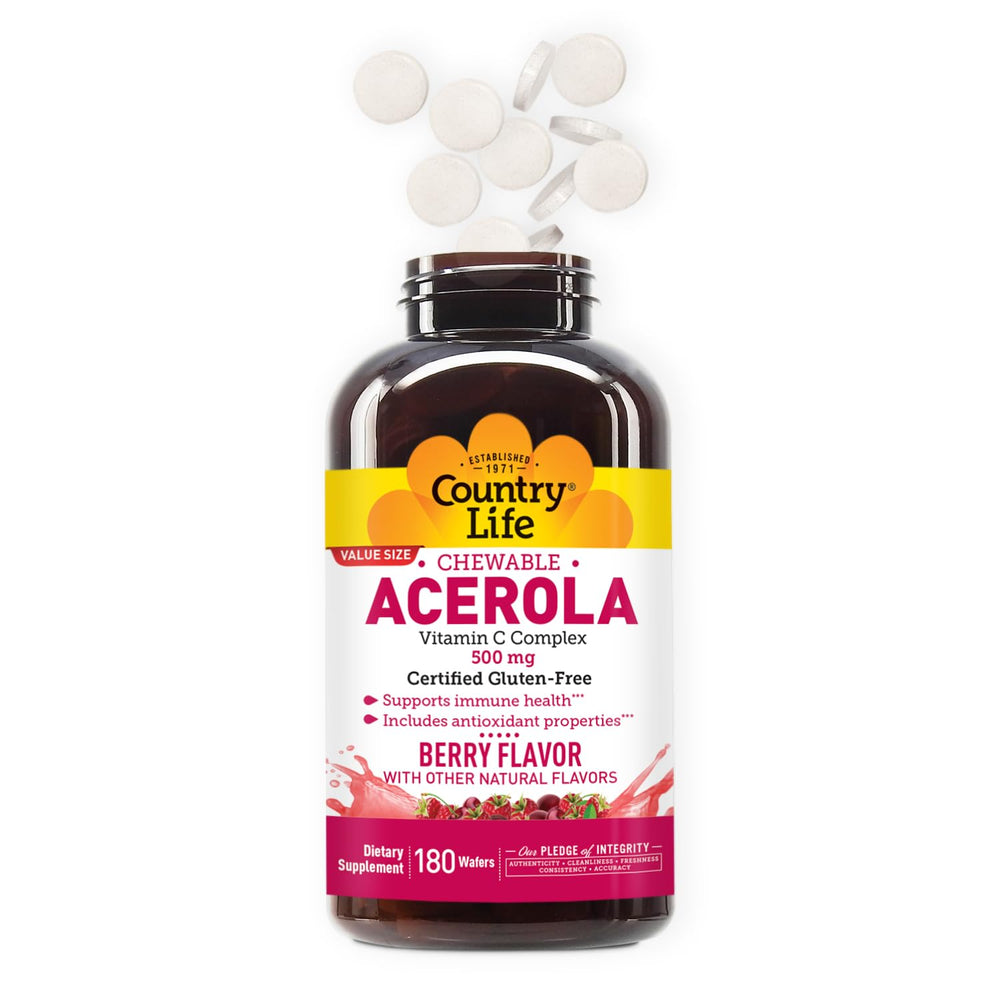 Country Life Acerola Vitamin C Complex GFCO gluten-free claim on label.