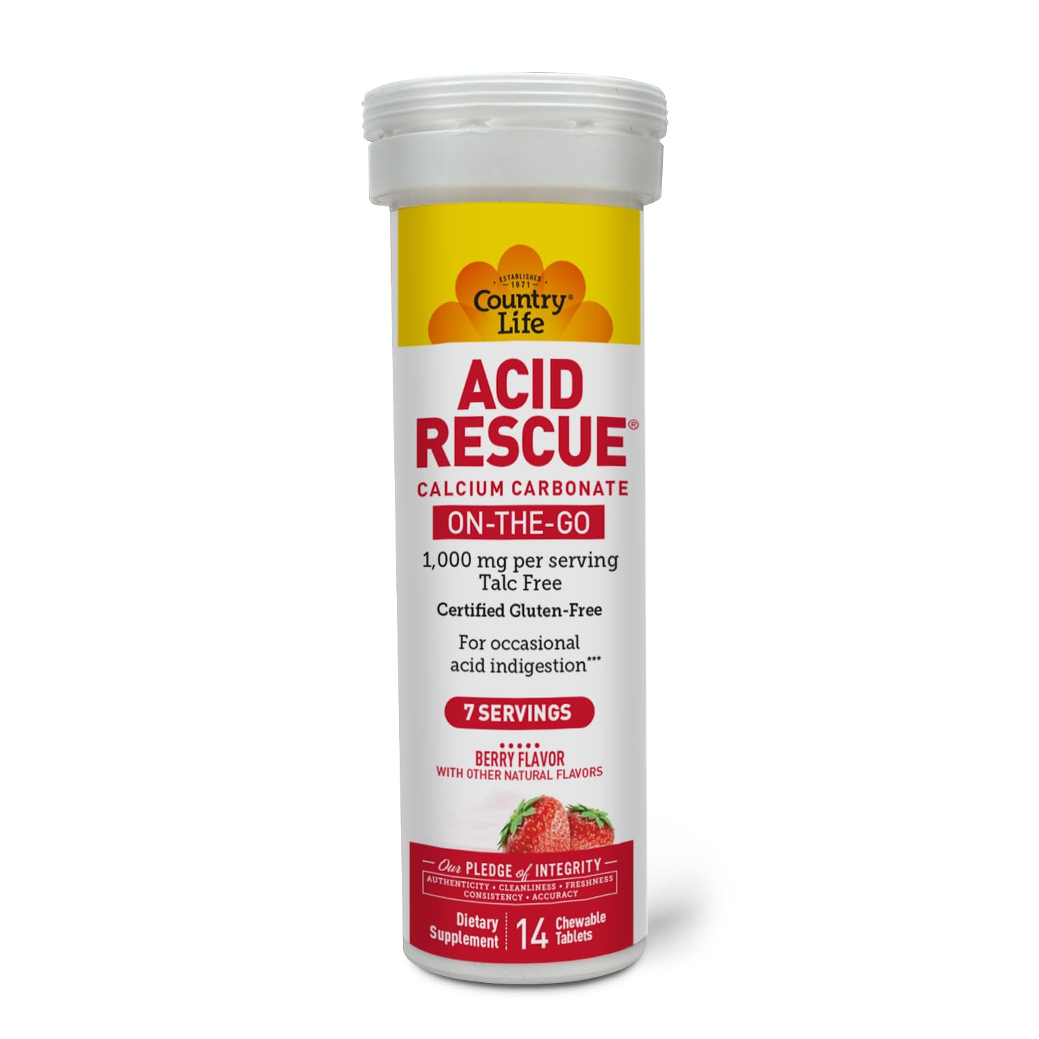 Country Life Acid Rescue on-the-go packaging shown in a small bag