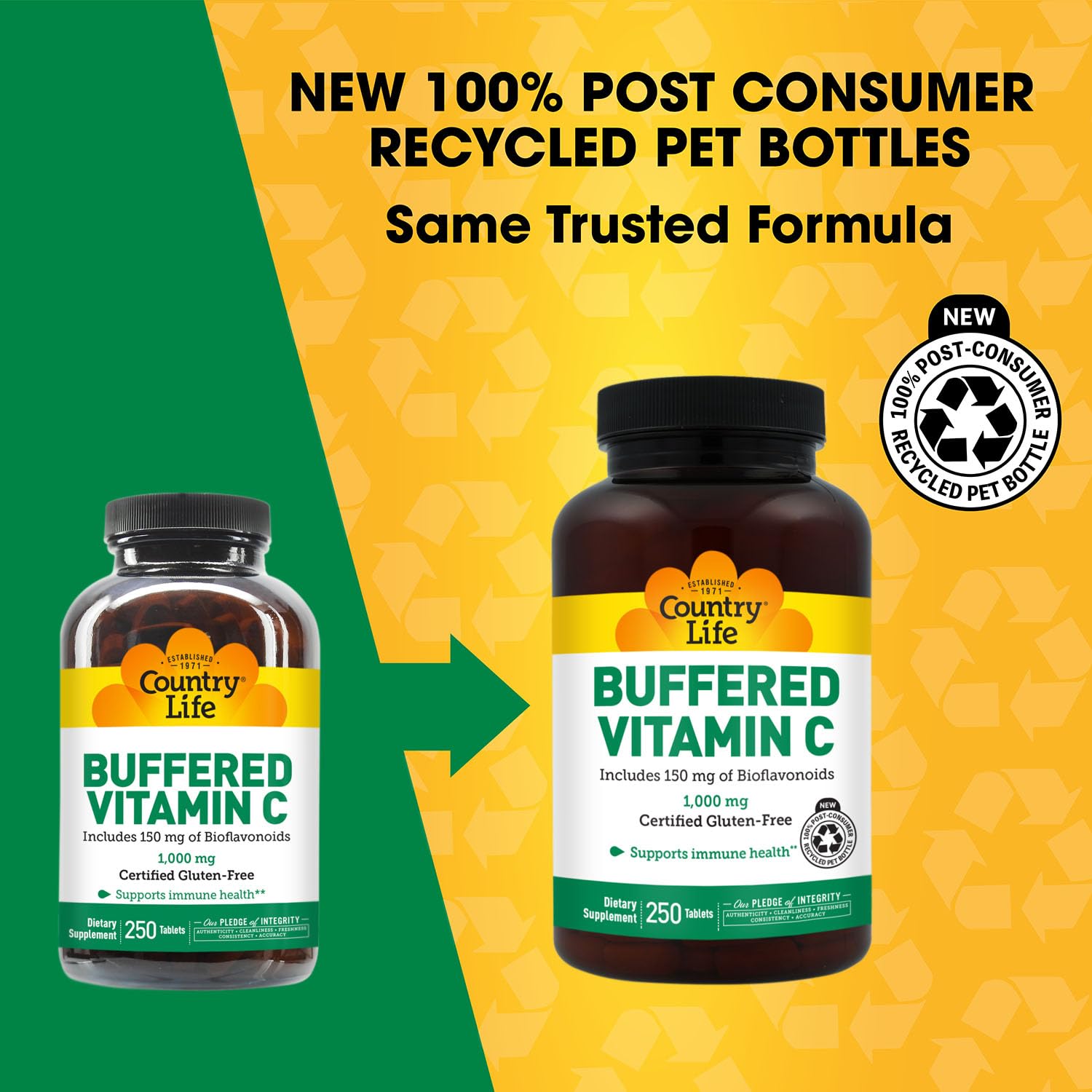 Country Life Buffered Vitamin C label close-up showing 1000 mg and bioflavonoids.