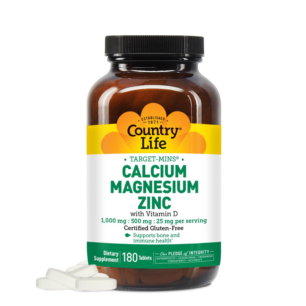 Country Life Calcium Magnesium Zinc bottle for bone support on the go