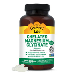Country Life chelated magnesium glycinate 400mg bottle emphasizing high absorption