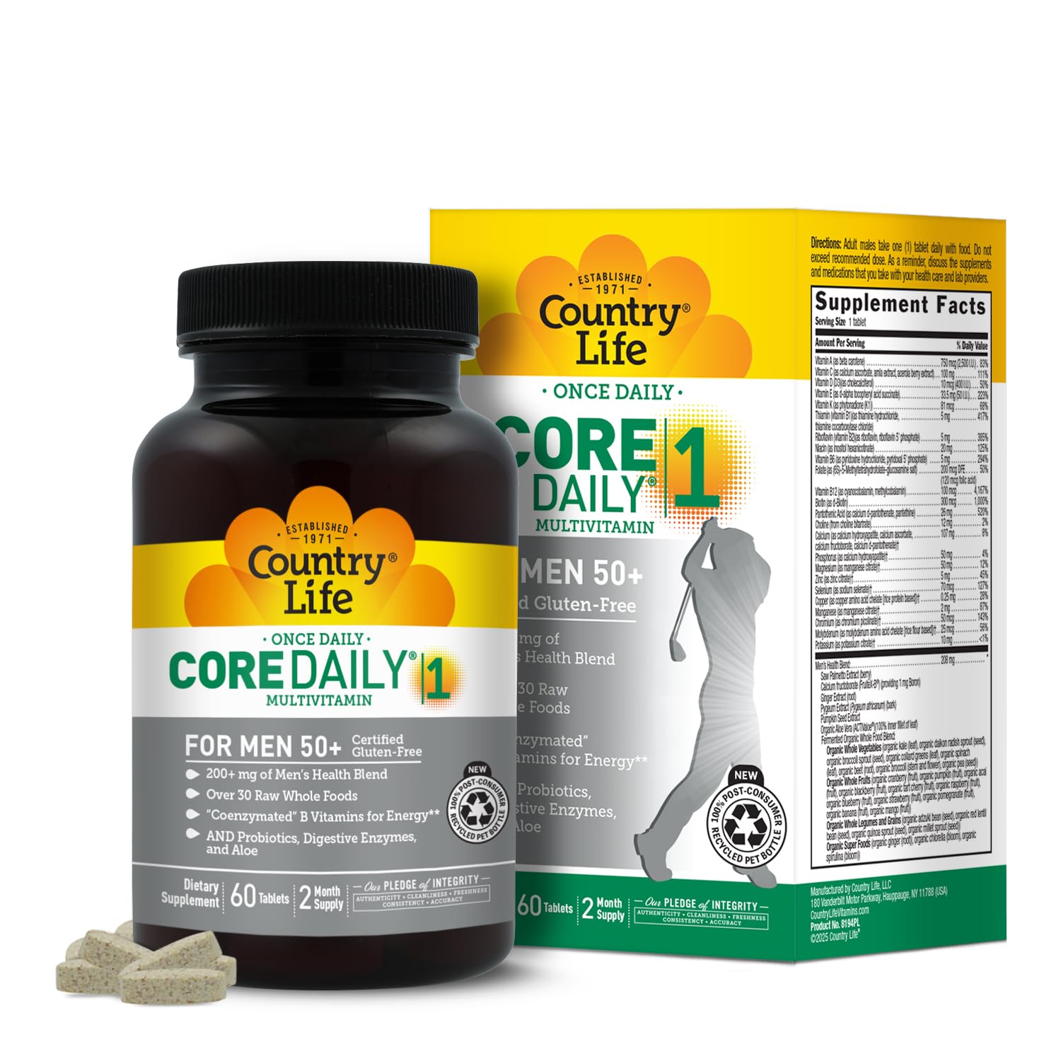 Country Life CORE Daily-1 for Men 50+ bottle provides daily energy support.