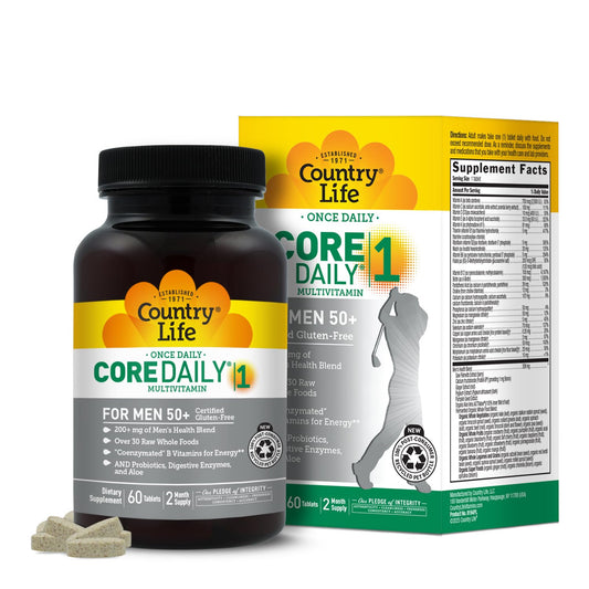 Country Life CORE Daily-1 for Men 50+ bottle provides daily energy support.