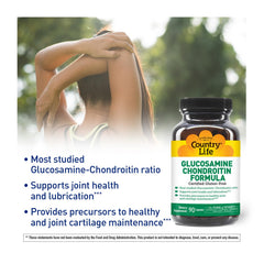 Packaging back of Country Life glucosamine chondroitin showing dosage guidance.