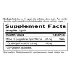 Daily-use setup with Country Life L-Carnitine 500mg bottle and healthy snacks.