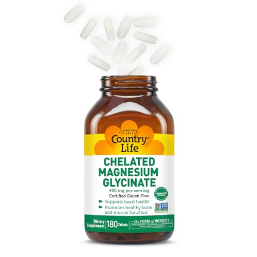 Close-up of Country Life magnesium glycinate capsules for easy intake