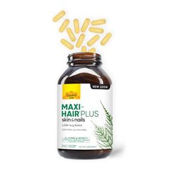 Country Life Maxi-Hair Plus Biotin bottle back shows supplement facts.