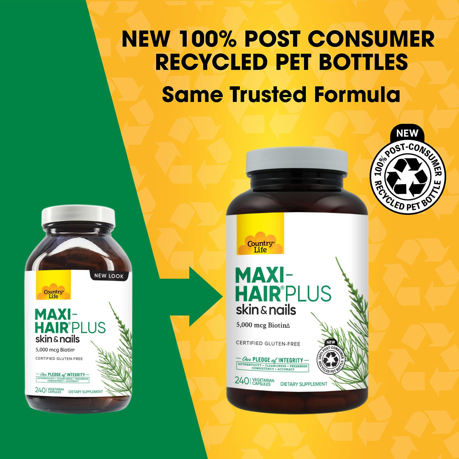 Country Life Maxi-Hair Plus Biotin label close-up highlighting biotin content.