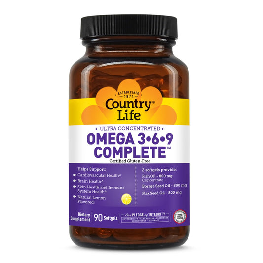 Country Life Omega 3-6-9 softgels for easy daily omega intake.