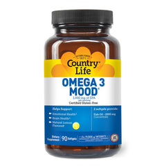 Country Life Omega 3 Mood softgels ready for easy swallowing.