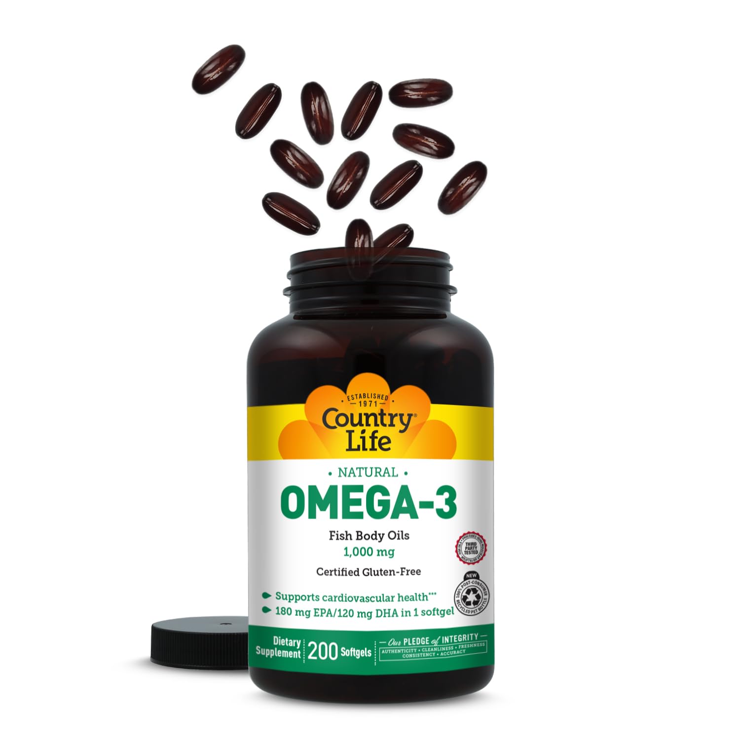 Country Life Omega-3 burpless softgels visual close-up