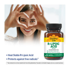 Country Life R-Alpha Lipoic Acid Complex bottle back confirms gluten-free vegan composition.