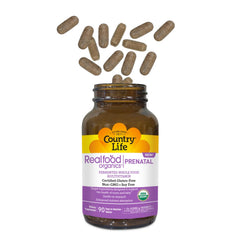 Country Life Realfood Organics Prenatal Multi gluten-free certification badge on packaging