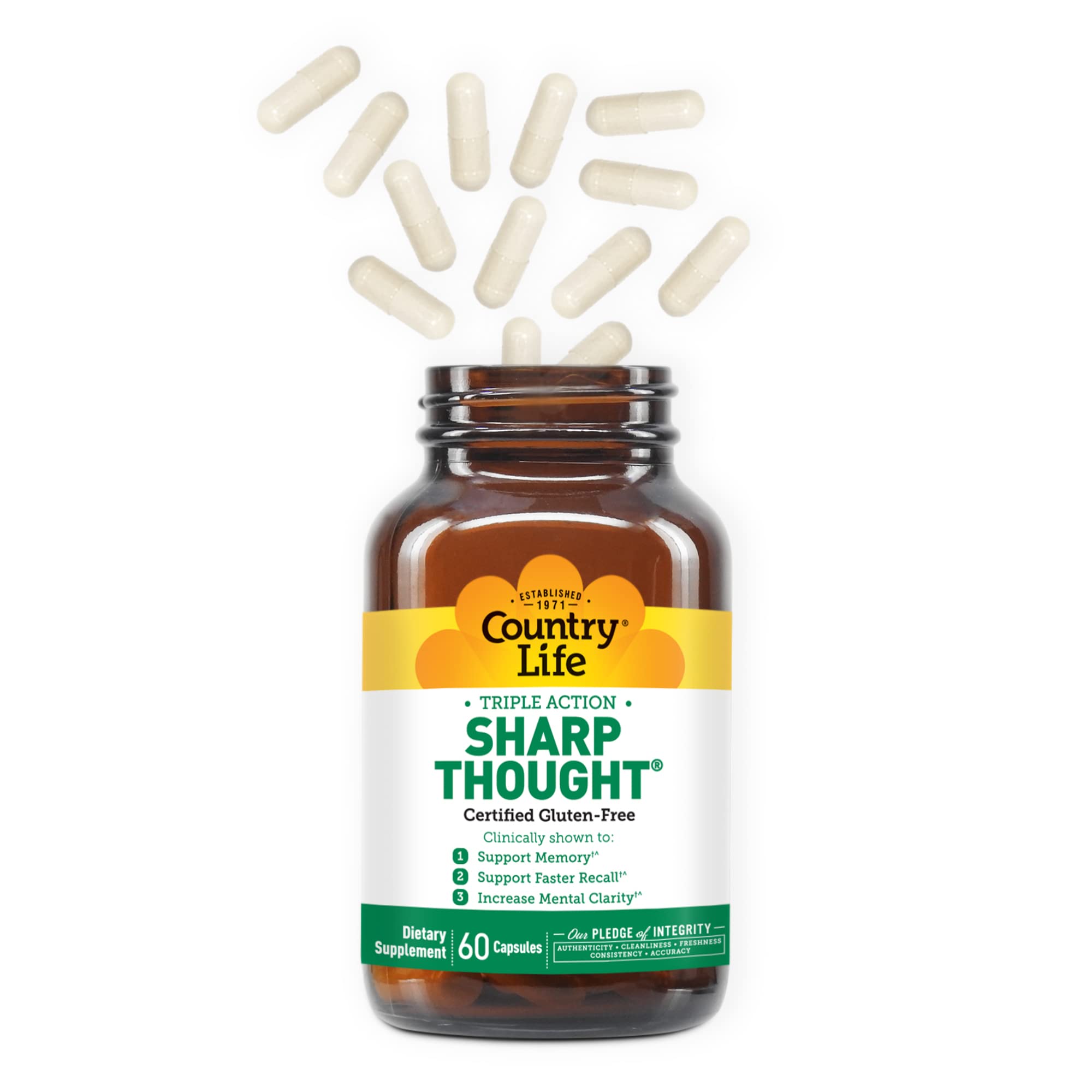 Country Life Sharp Thought capsules ready for daily cognitive support.