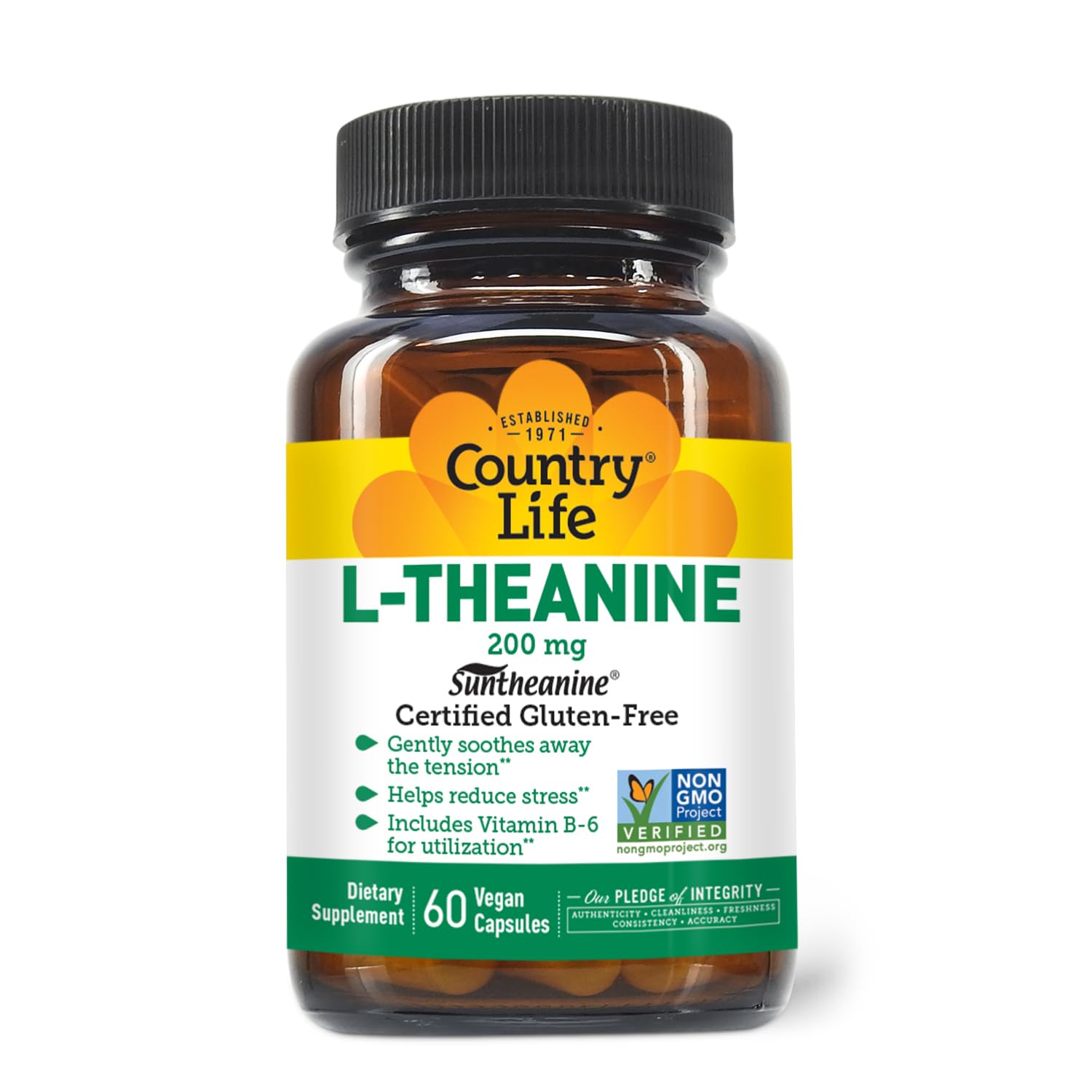 Country Life Suntheanine bottle closeup showing natural relaxation potential