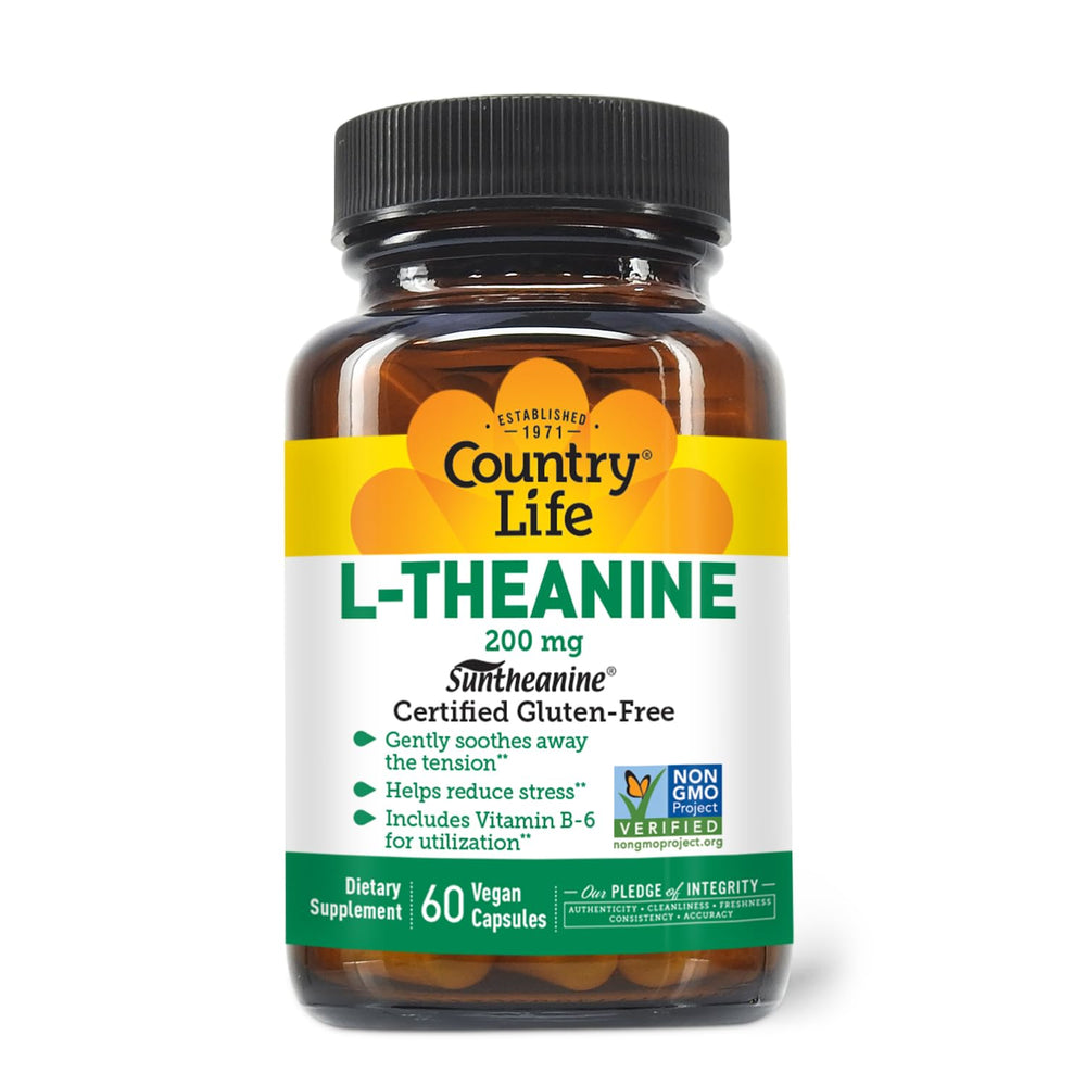 Country Life Suntheanine bottle closeup showing natural relaxation potential