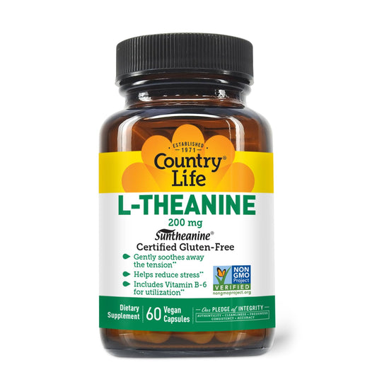 Country Life Suntheanine bottle closeup showing natural relaxation potential