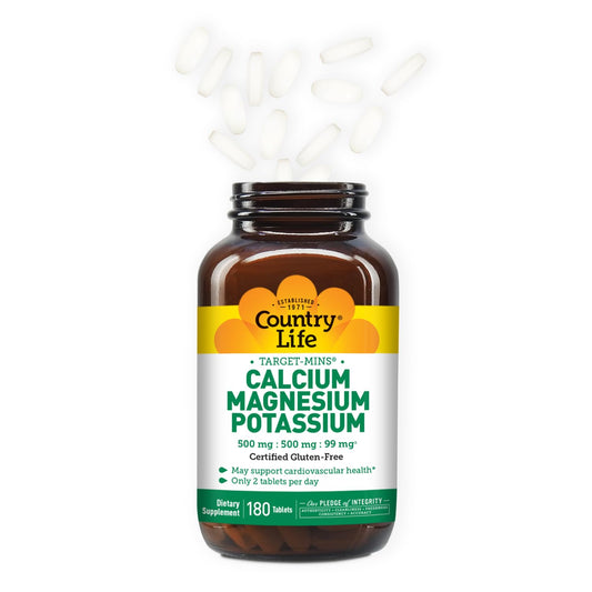 Country Life Target Mins bottle label shows vegan and gluten-free status.