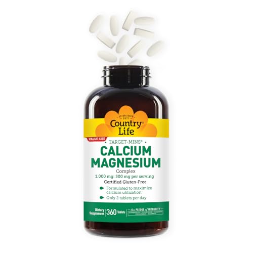 Country Life Target-Mins capsules closeup highlighting daily calcium and magnesium intake.