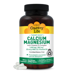 Country Life Target-Mins calcium magnesium vitamin D bottle on shelf supports daily bone health.