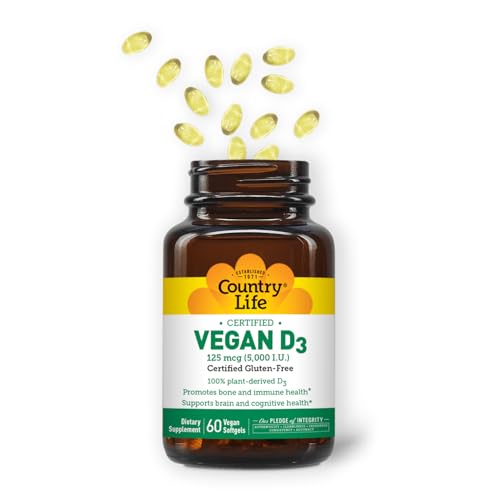 Country Life Vegan D3 5000 IU label clearly shows vegan-friendly formula.
