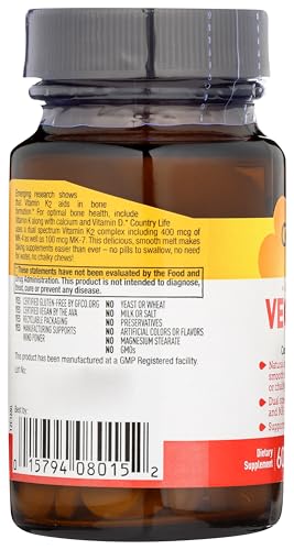 Country Life Vegan Vitamin K2 dual-spectrum MK-4 MK-7 graphic illustrating balanced support for bones.