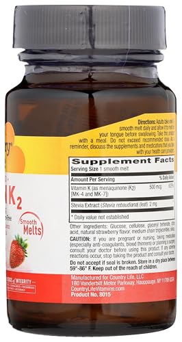 Country Life Vegan Vitamin K2 label focus highlighting bone and teeth health.