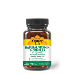 Country Life Vitamin E-Complex bottle front showing antioxidant-rich formula for daily wellness