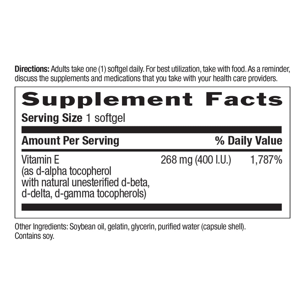 Country Life Vitamin E-Complex packaging and supplement facts panel for informed choices