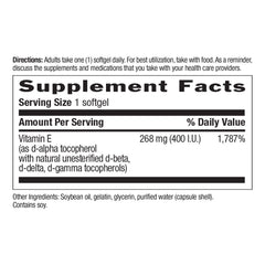 Country Life Vitamin E-Complex packaging and supplement facts panel for informed choices