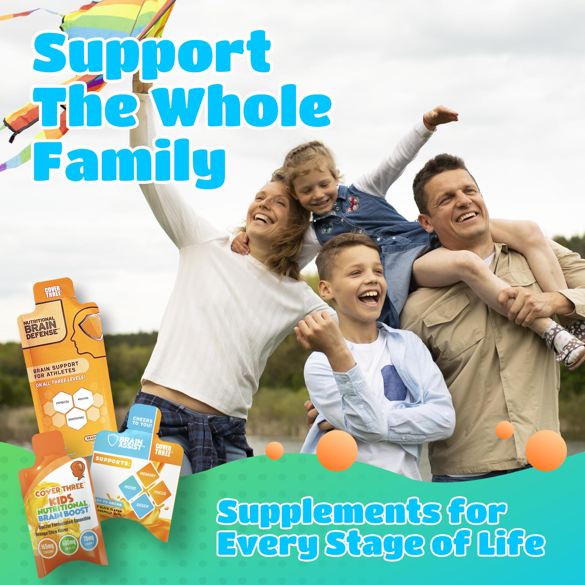 Cover Three Dairy-free and nut-free kids supplement, allergy-friendly option.