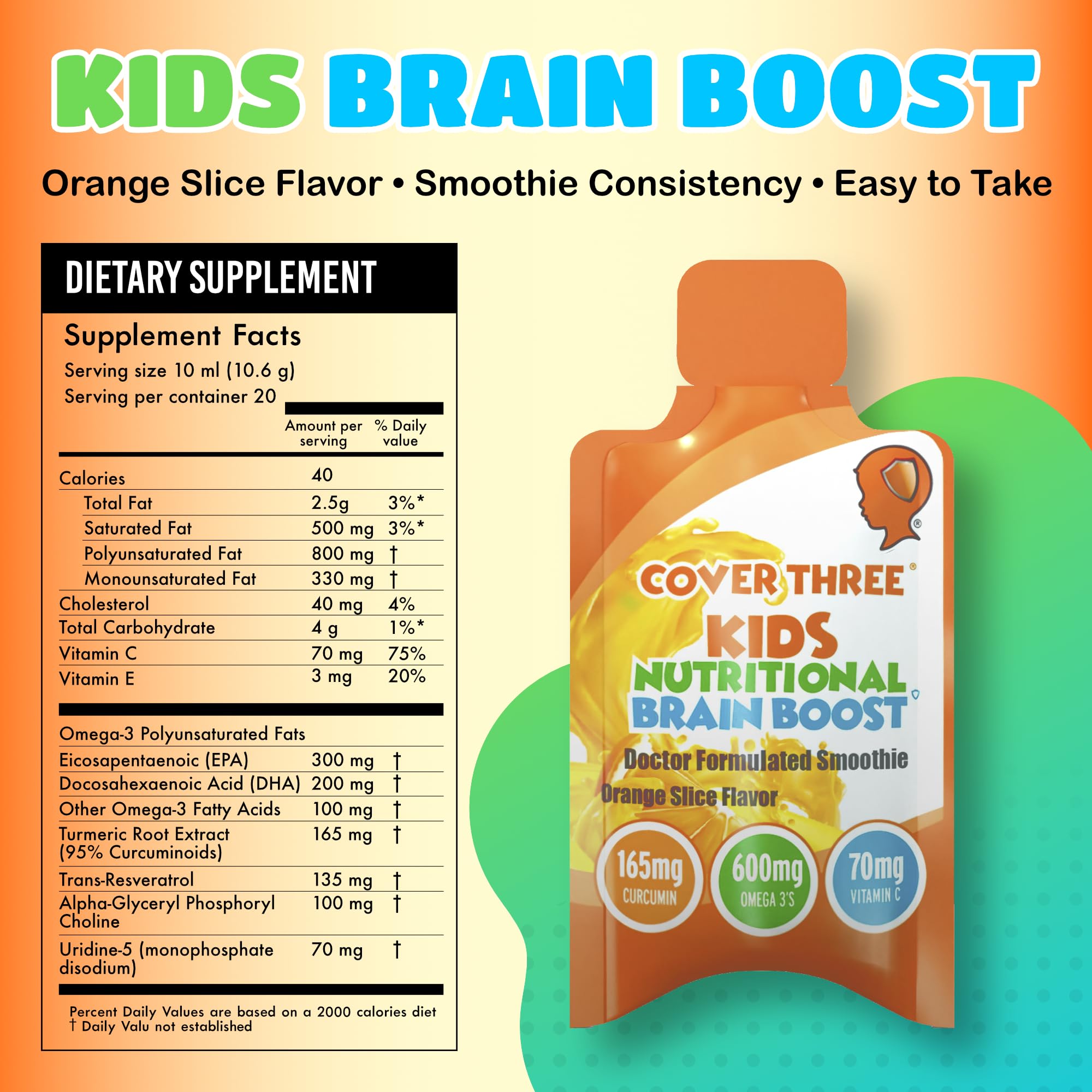 Cover Three Omega-3 Liquid DHA kids, convenient pour for eye and brain support.