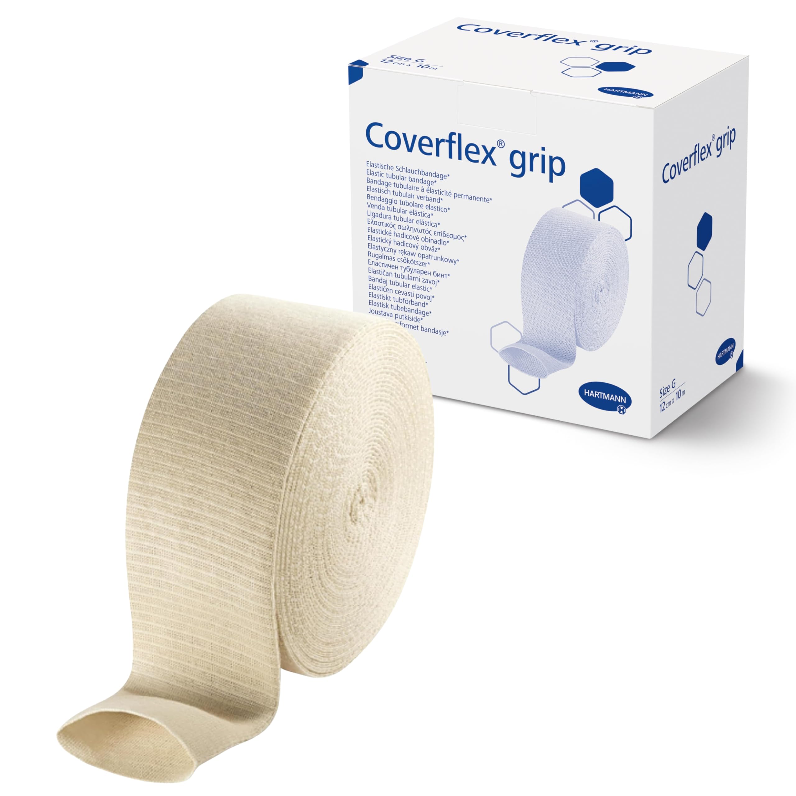 Coverflex Grip tubular bandage demonstrates quick slip-on support with even compression.