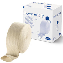 Coverflex Grip knee tubular bandage providing secure, comfortable support during activity.