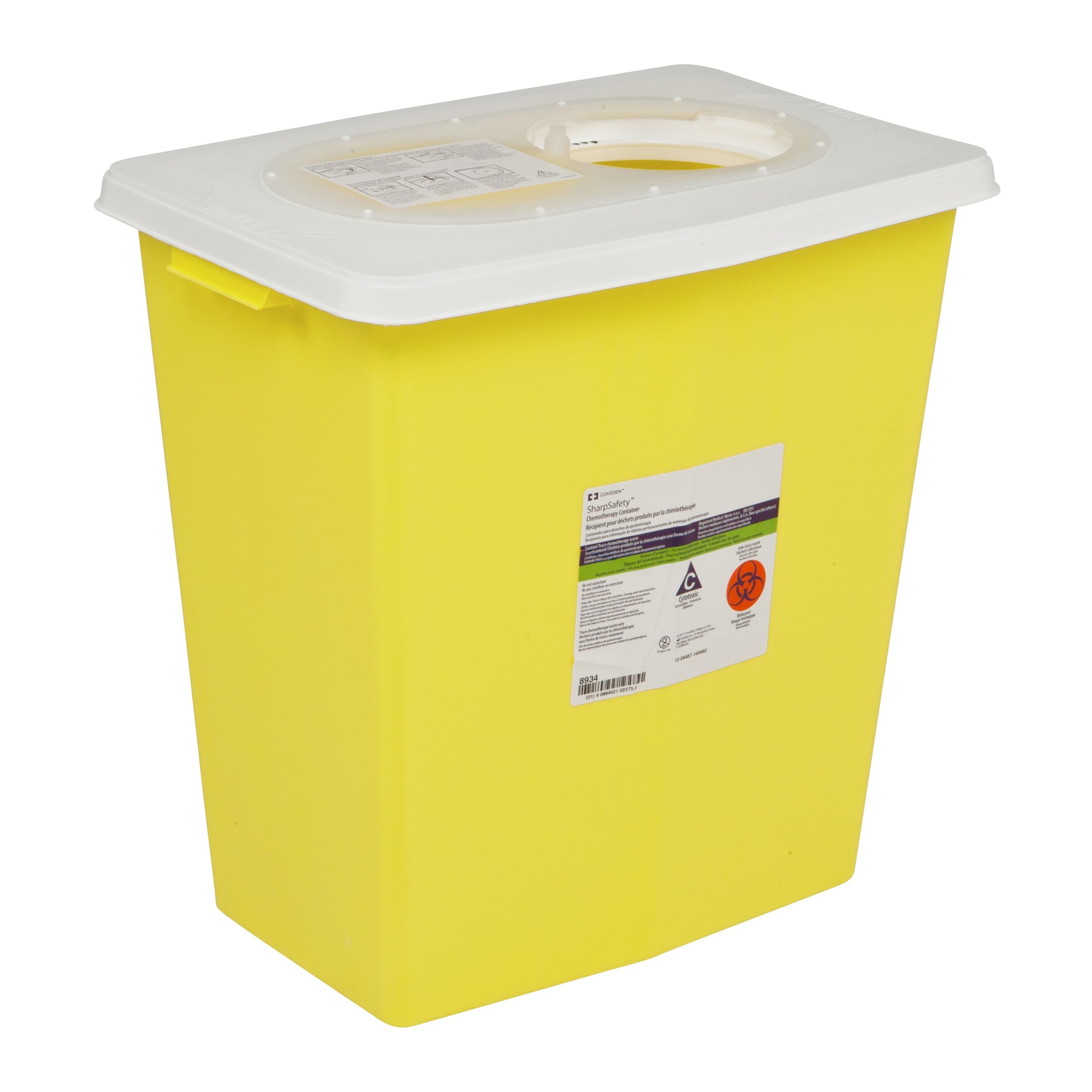 COVIDIEN SharpSafety chemotherapy container with slide lid for secure disposal of trace waste.