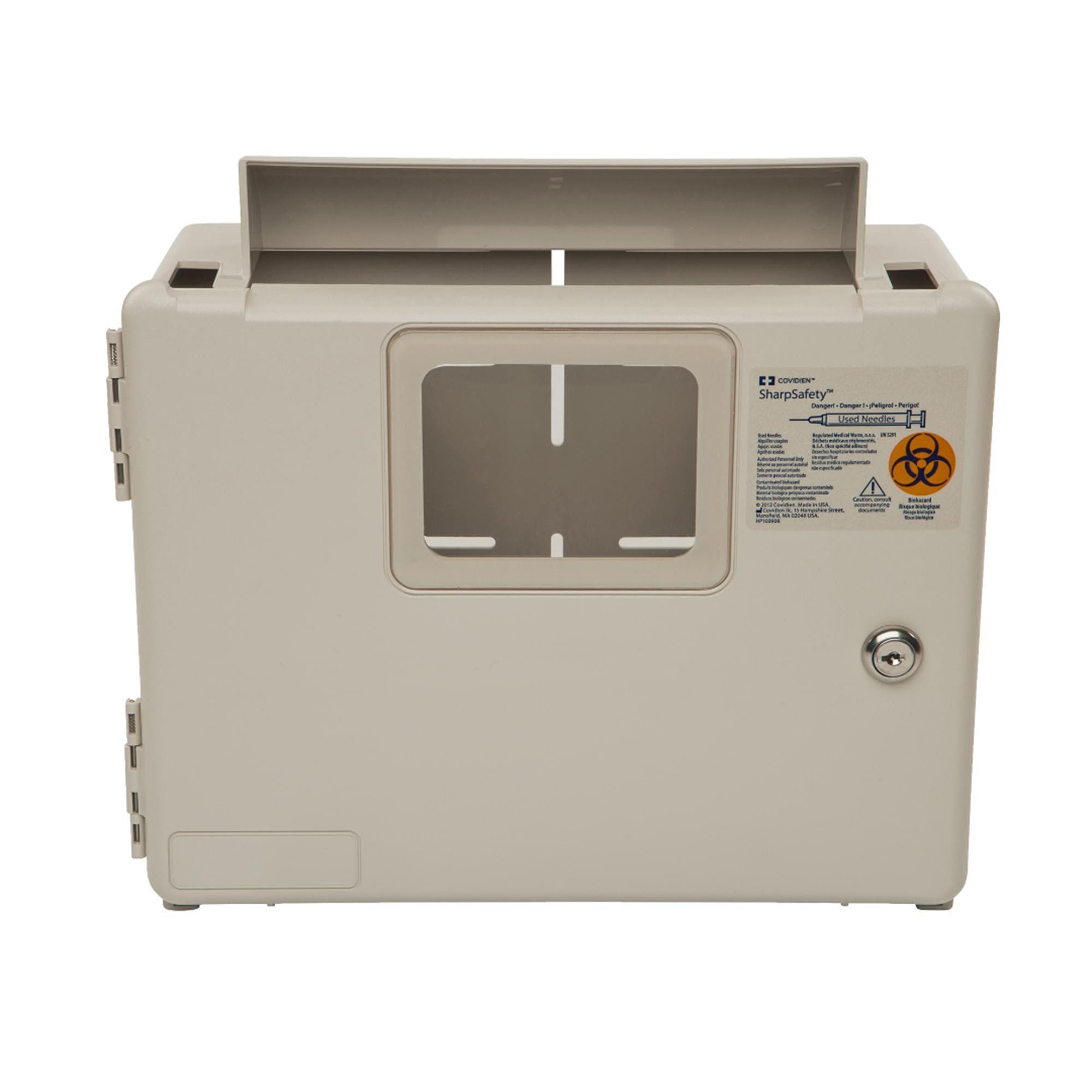 Covidien 8556H ivory wall cabinet safely contains sharps and containers