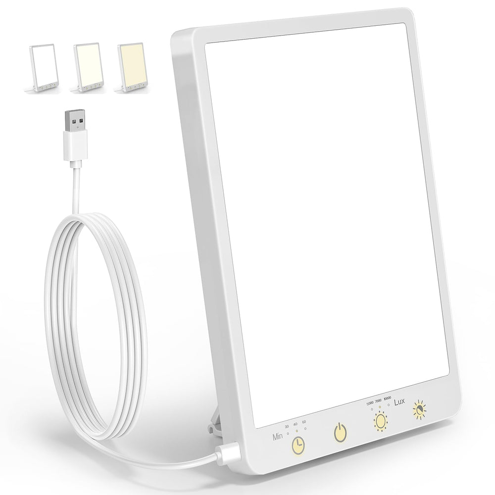 COVO light therapy lamp on desk delivering 10,000 lux for daytime energy